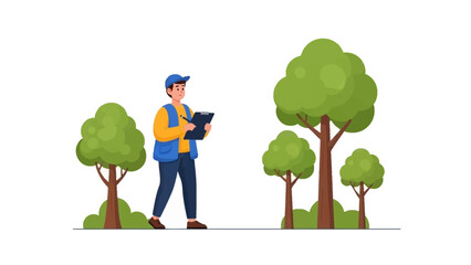 Forester or Arborist Examining Trees in a Forest or Park Environment