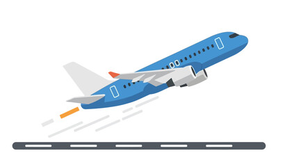 Dynamic blue passenger airplane taking off from runway, symbolizing air travel and departure