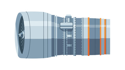 Jet engine illustration, detailed industrial turbine for aircraft propulsion and power generation