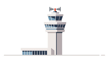 Airport control tower with radar and antennas, symbol of aviation and air traffic management