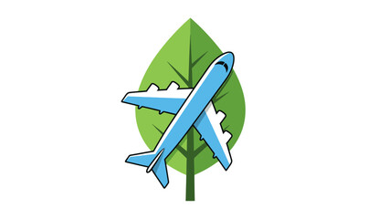 Eco-friendly Air Travel Concept with Airplane and Green Leaf Icon