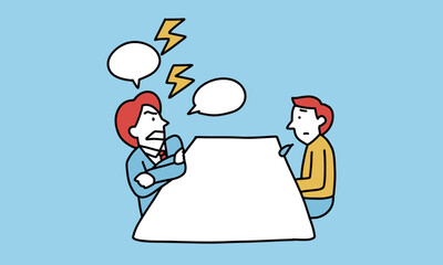 パワハラ、カスハラ。腕を組んで一方的に叱る上司と萎縮する社員の1on1