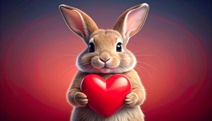 Adorable bunny holding a heart. Cute valentines bunny. Valentines day card. Love rabbit. Rabbit with a heart