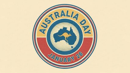 Australia day january 26 national holiday celebration badge with map of australia on beige background