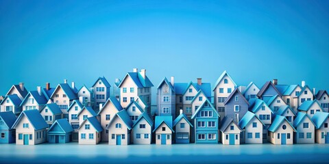 Harmonious cluster of houses on a soothing blue background blending seamlessly into each other