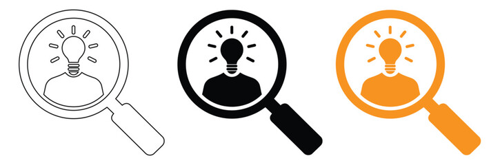 Innovative ideas under magnifying glass for business solutions,Vector icon of searching new idea out of the box with magnifying glass   black modern flat design conceptual pictograms  © Welcome
