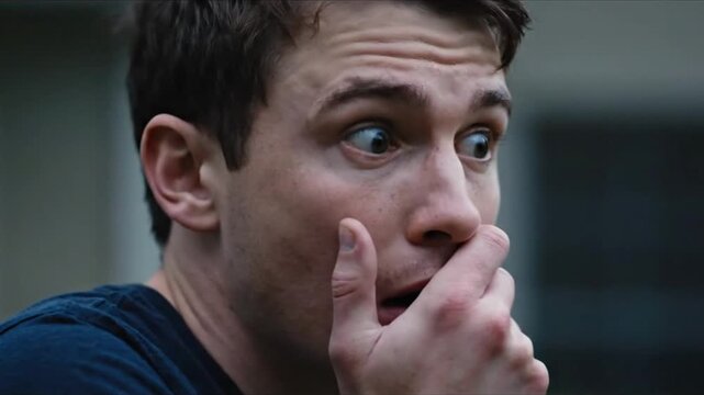 Man Reacting in Shock and Surprise
