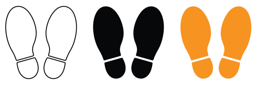 WebFootprint icons in various colors for design and branding,Footprint icon set. Human footsteps label sign. Stand here, keep your distance, wait here, queue up,waiting enter,barefoot logo,badge,symbo