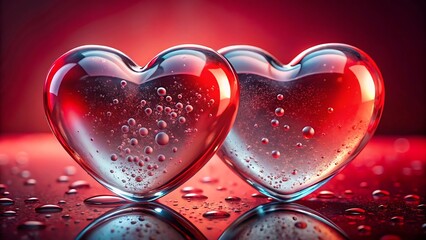 Heartshaped glasses with red wine