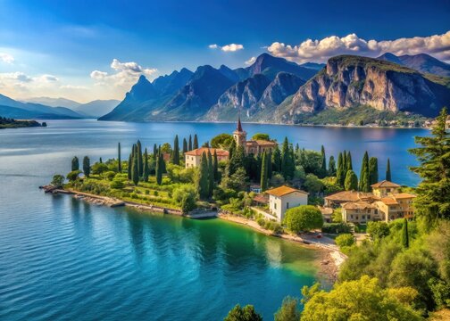 Panoramic view of Lake Garda with Punta San Vigilio in the background
