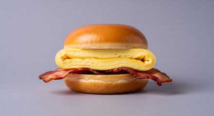 Breakfast Egg and Bacon Muffin Sandwich on Purple Background for Morning Cafe Promotion