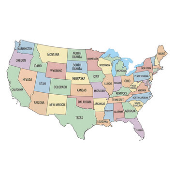Map of the United States with States Labeled.