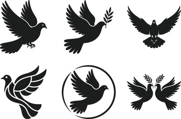 Obraz premium Flying Dove Silhouette Vector Set Peace Bird Icons