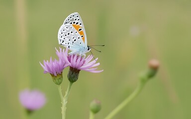 Obraz premium Butterfly on purple flower in green field