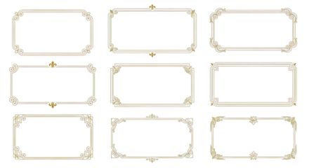Set of 9 Elegant Gold Ornamental Frame Borders Vector Graphic Elements