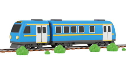 Blue passenger train on rails