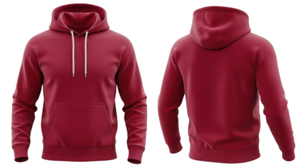 Blank Maroon Hoodie Product Shot Front and Back Mockup