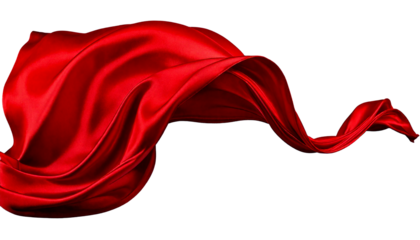 Flowing Red Satin Fabric Swirling and Waving, isolated on a white or transparent background,.png