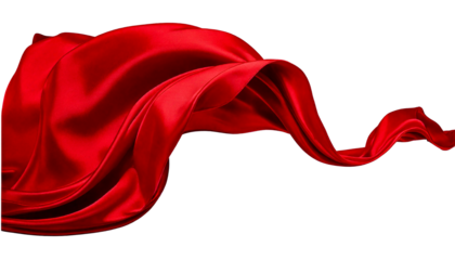 Flowing Red Satin Fabric Swirling and Waving, isolated on a white or transparent background,.png