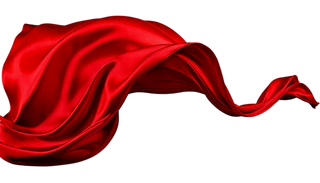 Flowing Red Satin Fabric Swirling and Waving, isolated on a white or transparent background,.png - Powered by Adobe