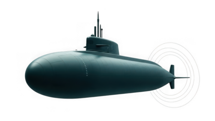 Modern black submarine on transparent background isolated