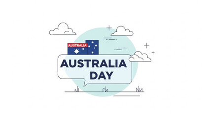 Fototapeta premium Australia day celebration with australian flag and speech bubble on white background with clouds