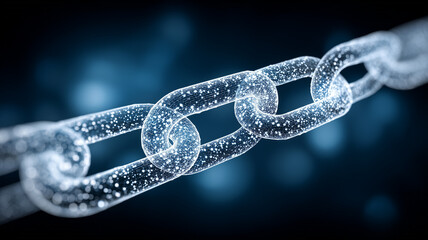 A luminous transparent chain illustrating secure digital connections data flow and advanced network technology.
