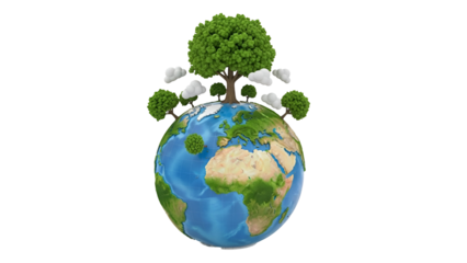 Earth with trees and wind turbines