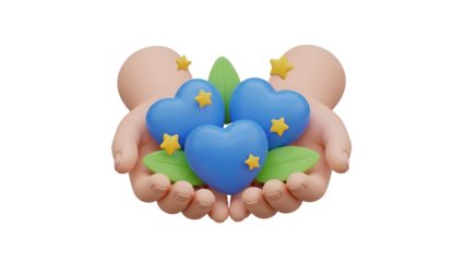 Hands holding blue hearts with stars