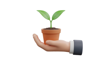 Hand holding potted plant