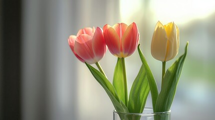 Three colorful tulips with transparent background