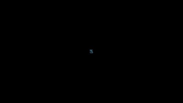 Animated blue neon line icon of a pdf document with a download arrow on a black background