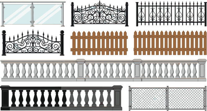 A collection of diverse fence designs, showcasing a variety of materials, styles, and functionalities to suit any architectural or landscaping vision.