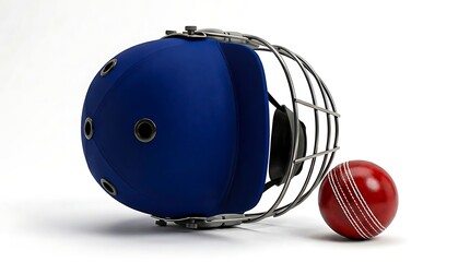 Cricket helmet with red ball on white background
