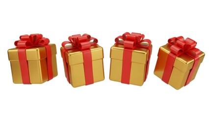 Obraz premium Gold gift boxes with red ribbons for celebrations