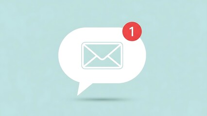 White speech bubble with envelope and red notification badge on light blue background