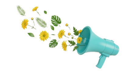 Natural Marketing Concept with Teal Megaphone and Botanical Elements