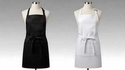 Black and white aprons on mannequins clothing 1