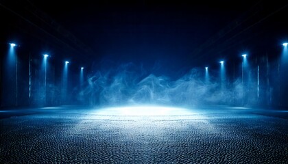 A dark empty street, dark blue background, an empty dark scene, neon light, spotlights The a.jpg