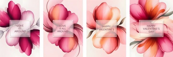 Elegant floral pattern with tulip blooms and decorative vintage label elements