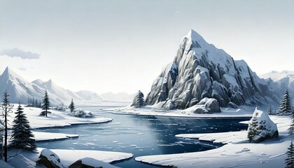 Arctic winter landscape, clean cutout, transparent background