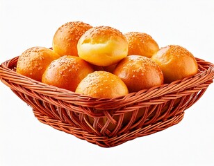 cheese bread rolls in a wicker basket isolated on white background png, ai generated 