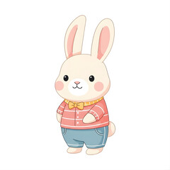 Obraz premium Cute Bunny Character Wearing Clothes Cartoon Illustration