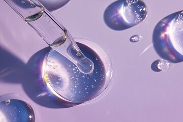 Clear Serum Dripping on Lavender Background
