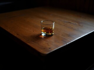Glass of Whiskey on Dark Wooden Table - Still Life