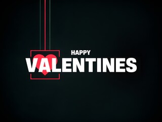 Happy valentines day typography with glowing hearts on a dark background