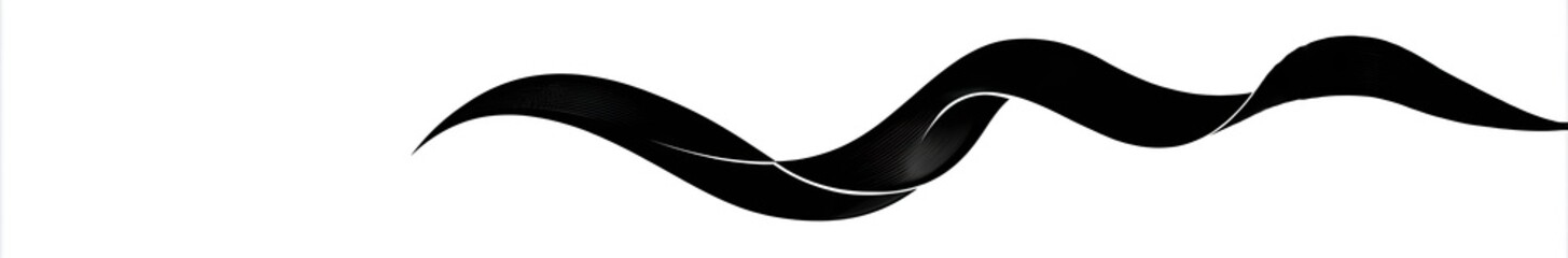 Black ribbon curves across white background
