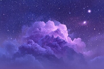 Dreamy purple clouds illuminated by starlight against a deep indigo sky