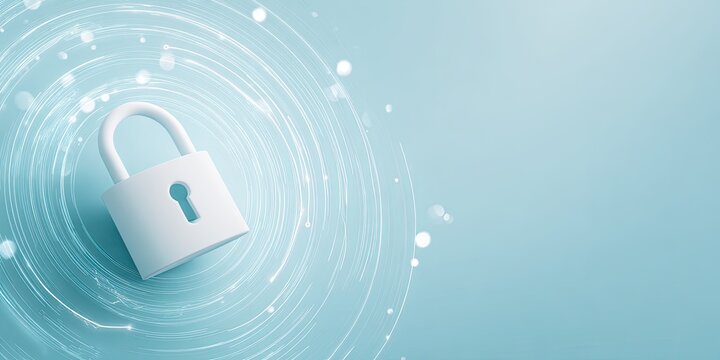 White padlock with circles on a blue background