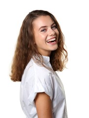 Smiling Young Woman in White Shirt - Portrait